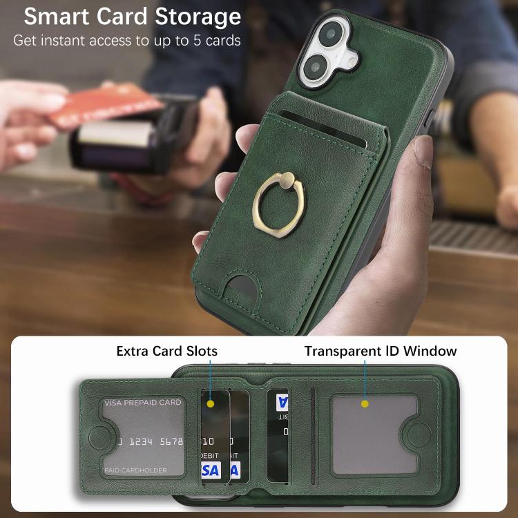 For iPhone 17 Kalebol Strong MagSafe Ring Magnetic Card Bag Holder Leather Phone Case(Green) - iPhone 17 Cases by Kalebol | Online Shopping UK | buy2fix