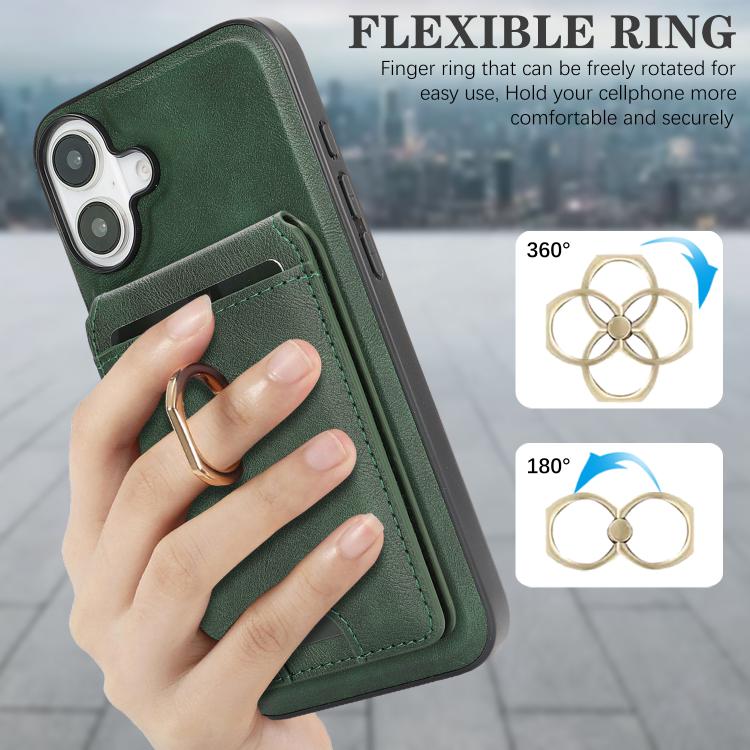 For iPhone 17 Kalebol Strong MagSafe Ring Magnetic Card Bag Holder Leather Phone Case(Green) - iPhone 17 Cases by Kalebol | Online Shopping UK | buy2fix