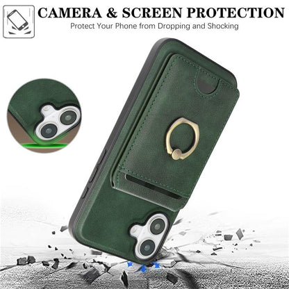 For iPhone 17 Kalebol Strong MagSafe Ring Magnetic Card Bag Holder Leather Phone Case(Green) - iPhone 17 Cases by Kalebol | Online Shopping UK | buy2fix