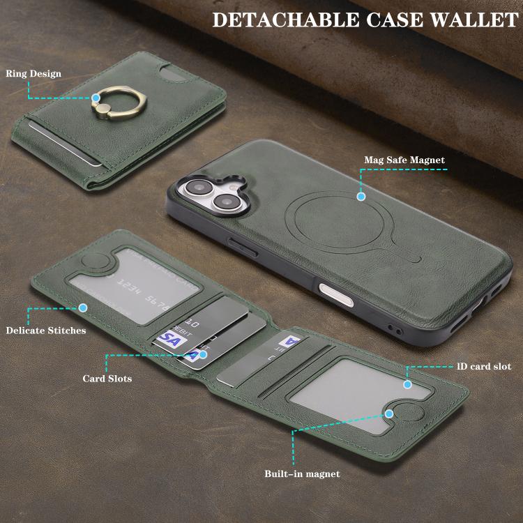For iPhone 17 Kalebol Strong MagSafe Ring Magnetic Card Bag Holder Leather Phone Case(Green) - iPhone 17 Cases by Kalebol | Online Shopping UK | buy2fix