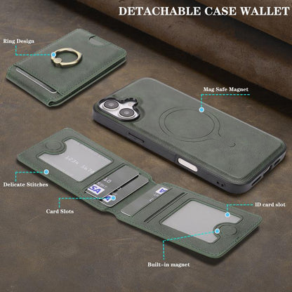 For iPhone 17 Kalebol Strong MagSafe Ring Magnetic Card Bag Holder Leather Phone Case(Green) - iPhone 17 Cases by Kalebol | Online Shopping UK | buy2fix