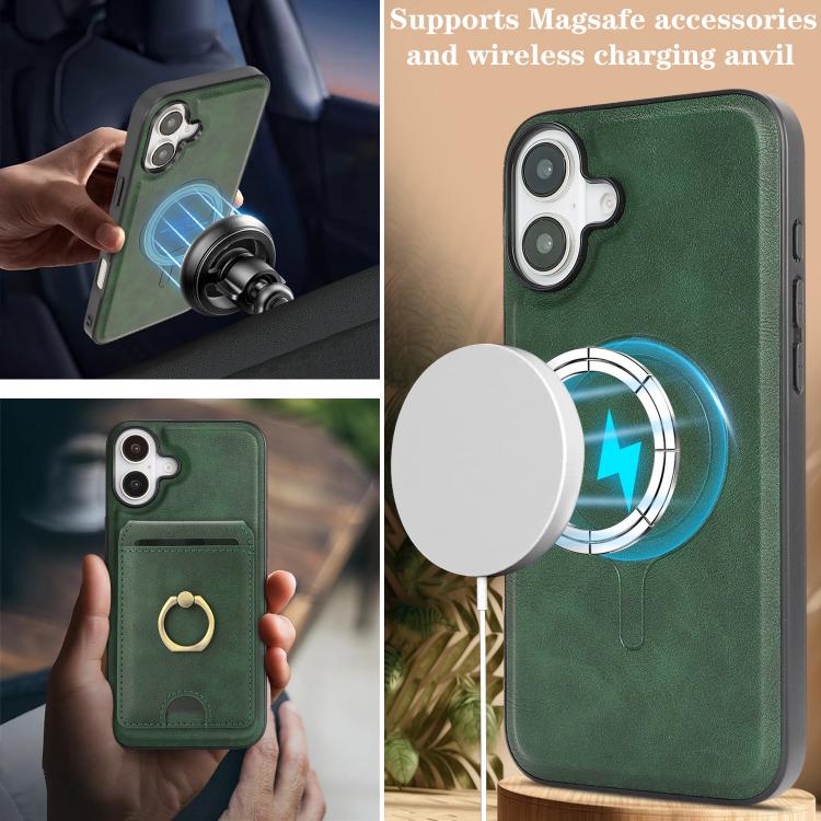 For iPhone 17 Kalebol Strong MagSafe Ring Magnetic Card Bag Holder Leather Phone Case(Green) - iPhone 17 Cases by Kalebol | Online Shopping UK | buy2fix