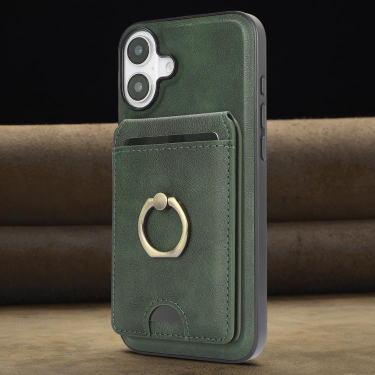 For iPhone 17 Kalebol Strong MagSafe Ring Magnetic Card Bag Holder Leather Phone Case(Green) - iPhone 17 Cases by Kalebol | Online Shopping UK | buy2fix