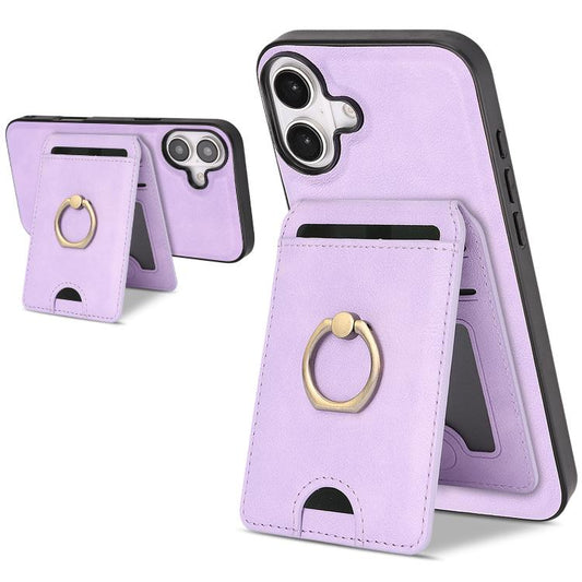 For iPhone 17 Kalebol Strong MagSafe Ring Magnetic Card Bag Holder Leather Phone Case(Purple) - iPhone 17 Cases by Kalebol | Online Shopping UK | buy2fix