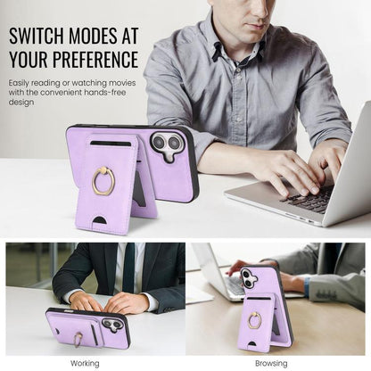 For iPhone 17 Kalebol Strong MagSafe Ring Magnetic Card Bag Holder Leather Phone Case(Purple) - iPhone 17 Cases by Kalebol | Online Shopping UK | buy2fix
