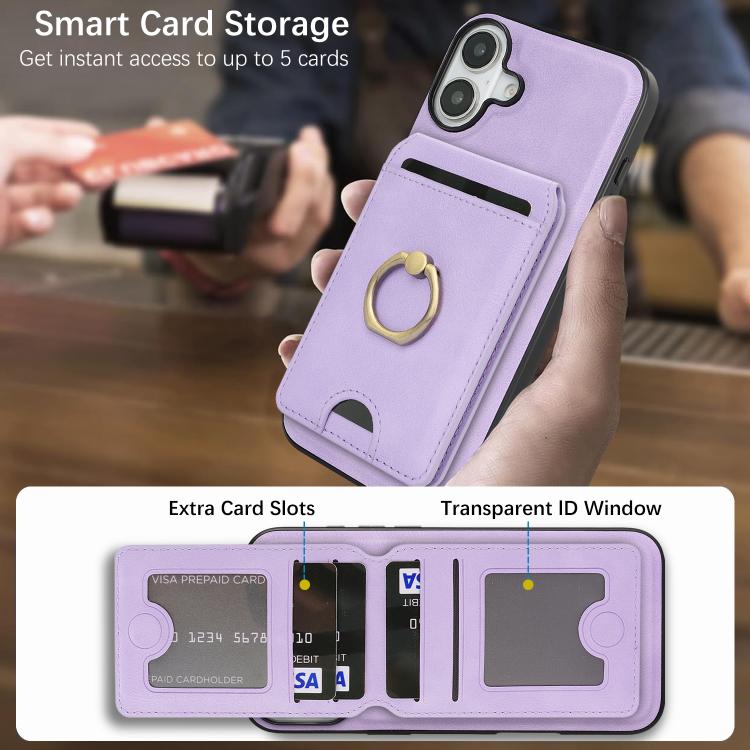 For iPhone 17 Kalebol Strong MagSafe Ring Magnetic Card Bag Holder Leather Phone Case(Purple) - iPhone 17 Cases by Kalebol | Online Shopping UK | buy2fix