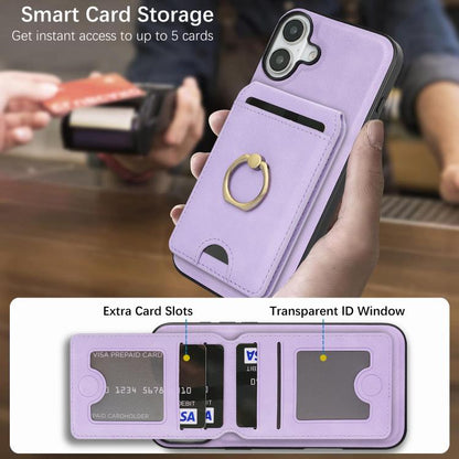 For iPhone 17 Kalebol Strong MagSafe Ring Magnetic Card Bag Holder Leather Phone Case(Purple) - iPhone 17 Cases by Kalebol | Online Shopping UK | buy2fix