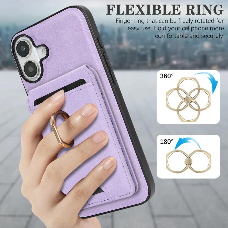 For iPhone 17 Kalebol Strong MagSafe Ring Magnetic Card Bag Holder Leather Phone Case(Purple) - iPhone 17 Cases by Kalebol | Online Shopping UK | buy2fix