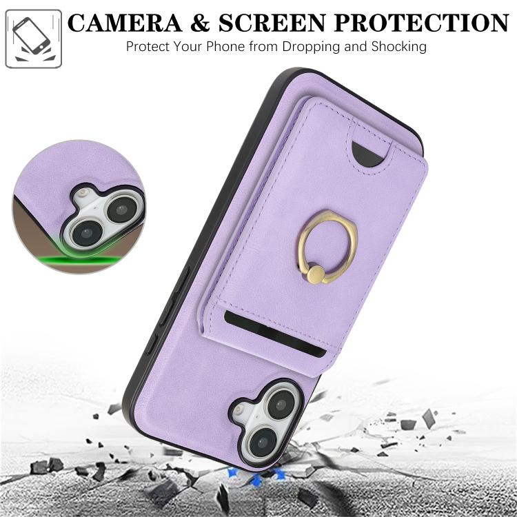 For iPhone 17 Kalebol Strong MagSafe Ring Magnetic Card Bag Holder Leather Phone Case(Purple) - iPhone 17 Cases by Kalebol | Online Shopping UK | buy2fix