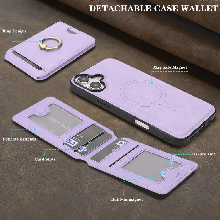 For iPhone 17 Kalebol Strong MagSafe Ring Magnetic Card Bag Holder Leather Phone Case(Purple) - iPhone 17 Cases by Kalebol | Online Shopping UK | buy2fix
