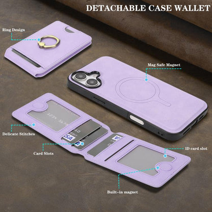 For iPhone 17 Kalebol Strong MagSafe Ring Magnetic Card Bag Holder Leather Phone Case(Purple) - iPhone 17 Cases by Kalebol | Online Shopping UK | buy2fix
