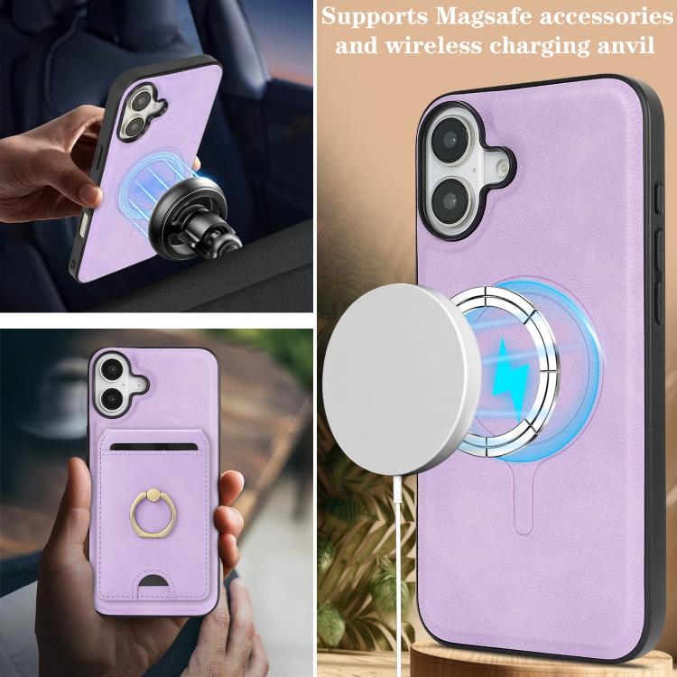 For iPhone 17 Kalebol Strong MagSafe Ring Magnetic Card Bag Holder Leather Phone Case(Purple) - iPhone 17 Cases by Kalebol | Online Shopping UK | buy2fix