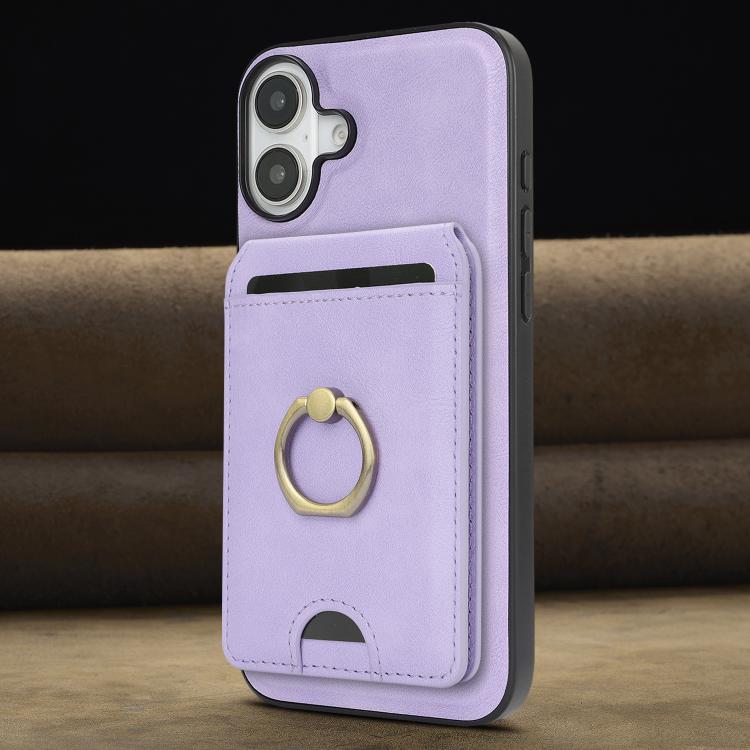 For iPhone 17 Kalebol Strong MagSafe Ring Magnetic Card Bag Holder Leather Phone Case(Purple) - iPhone 17 Cases by Kalebol | Online Shopping UK | buy2fix
