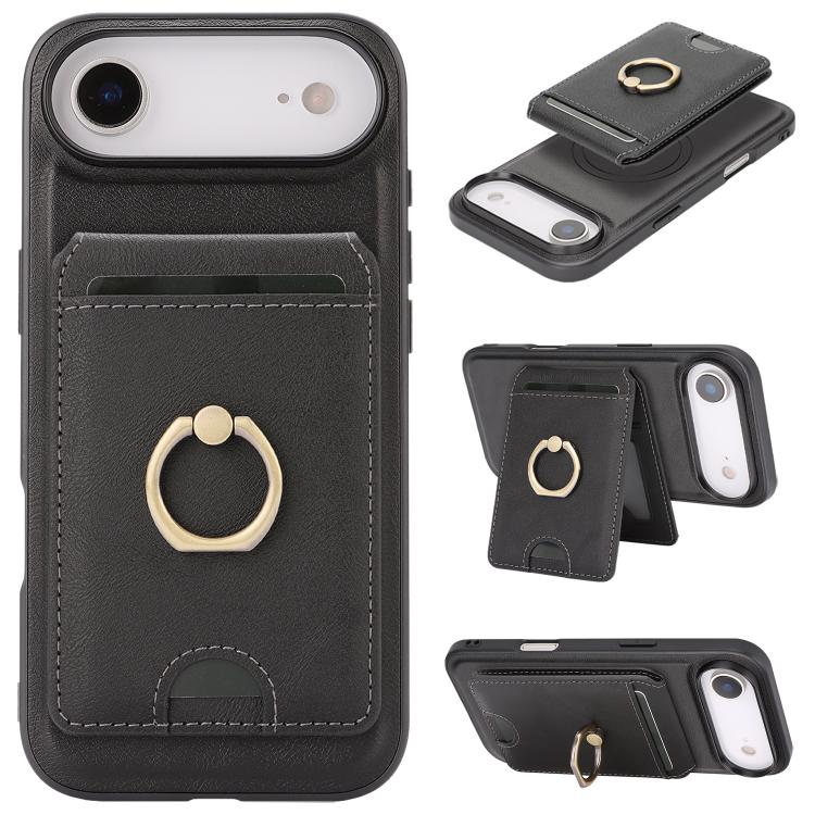 For iPhone 17 Air Kalebol Strong MagSafe Ring Magnetic Card Bag Holder Leather Phone Case(Black) - iPhone 17 Air Cases by Kalebol | Online Shopping UK | buy2fix