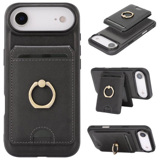 For iPhone 17 Air Kalebol Strong MagSafe Ring Magnetic Card Bag Holder Leather Phone Case(Black) - iPhone 17 Air Cases by Kalebol | Online Shopping UK | buy2fix