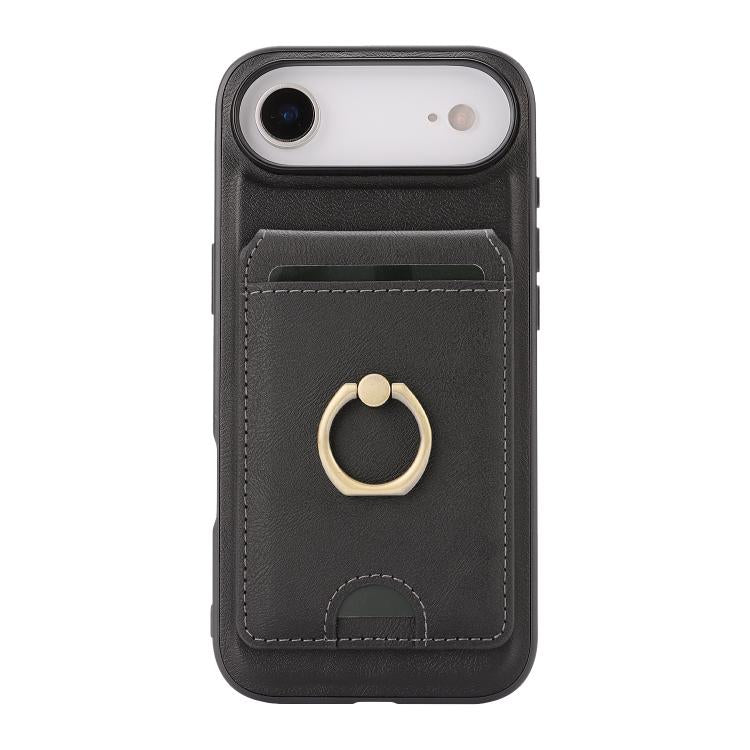For iPhone 17 Air Kalebol Strong MagSafe Ring Magnetic Card Bag Holder Leather Phone Case(Black) - iPhone 17 Air Cases by Kalebol | Online Shopping UK | buy2fix