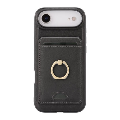 For iPhone 17 Air Kalebol Strong MagSafe Ring Magnetic Card Bag Holder Leather Phone Case(Black) - iPhone 17 Air Cases by Kalebol | Online Shopping UK | buy2fix