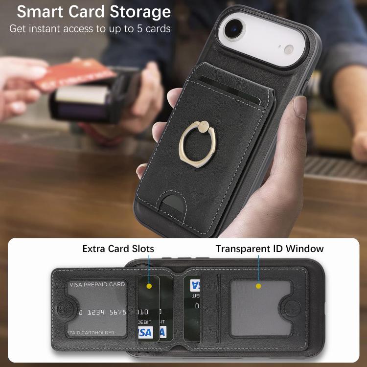 For iPhone 17 Air Kalebol Strong MagSafe Ring Magnetic Card Bag Holder Leather Phone Case(Black) - iPhone 17 Air Cases by Kalebol | Online Shopping UK | buy2fix