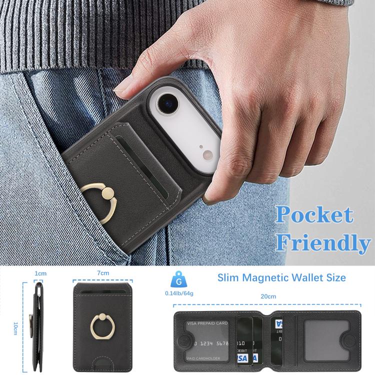 For iPhone 17 Air Kalebol Strong MagSafe Ring Magnetic Card Bag Holder Leather Phone Case(Black) - iPhone 17 Air Cases by Kalebol | Online Shopping UK | buy2fix