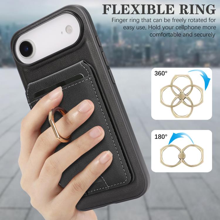 For iPhone 17 Air Kalebol Strong MagSafe Ring Magnetic Card Bag Holder Leather Phone Case(Black) - iPhone 17 Air Cases by Kalebol | Online Shopping UK | buy2fix