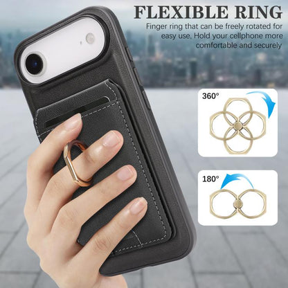 For iPhone 17 Air Kalebol Strong MagSafe Ring Magnetic Card Bag Holder Leather Phone Case(Black) - iPhone 17 Air Cases by Kalebol | Online Shopping UK | buy2fix