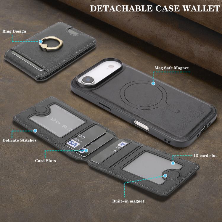 For iPhone 17 Air Kalebol Strong MagSafe Ring Magnetic Card Bag Holder Leather Phone Case(Black) - iPhone 17 Air Cases by Kalebol | Online Shopping UK | buy2fix