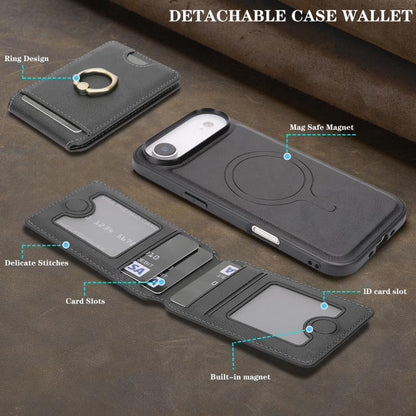 For iPhone 17 Air Kalebol Strong MagSafe Ring Magnetic Card Bag Holder Leather Phone Case(Black) - iPhone 17 Air Cases by Kalebol | Online Shopping UK | buy2fix