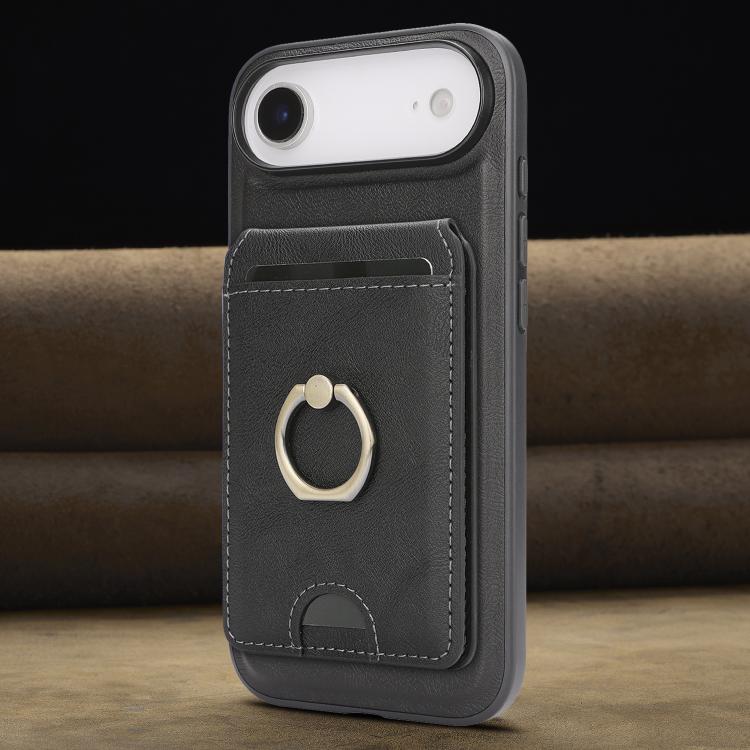 For iPhone 17 Air Kalebol Strong MagSafe Ring Magnetic Card Bag Holder Leather Phone Case(Black) - iPhone 17 Air Cases by Kalebol | Online Shopping UK | buy2fix
