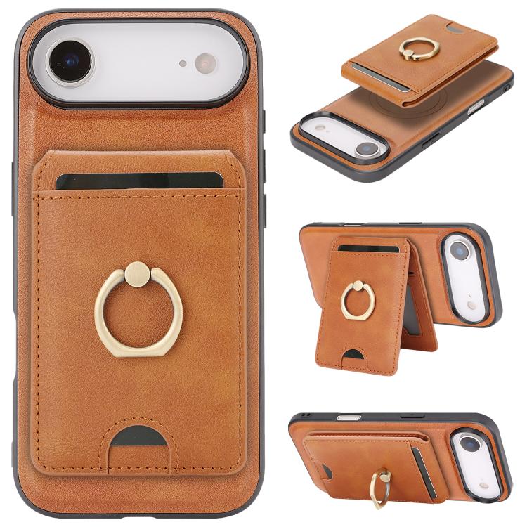 For iPhone 17 Air Kalebol Strong MagSafe Ring Magnetic Card Bag Holder Leather Phone Case(Brown) - iPhone 17 Air Cases by Kalebol | Online Shopping UK | buy2fix