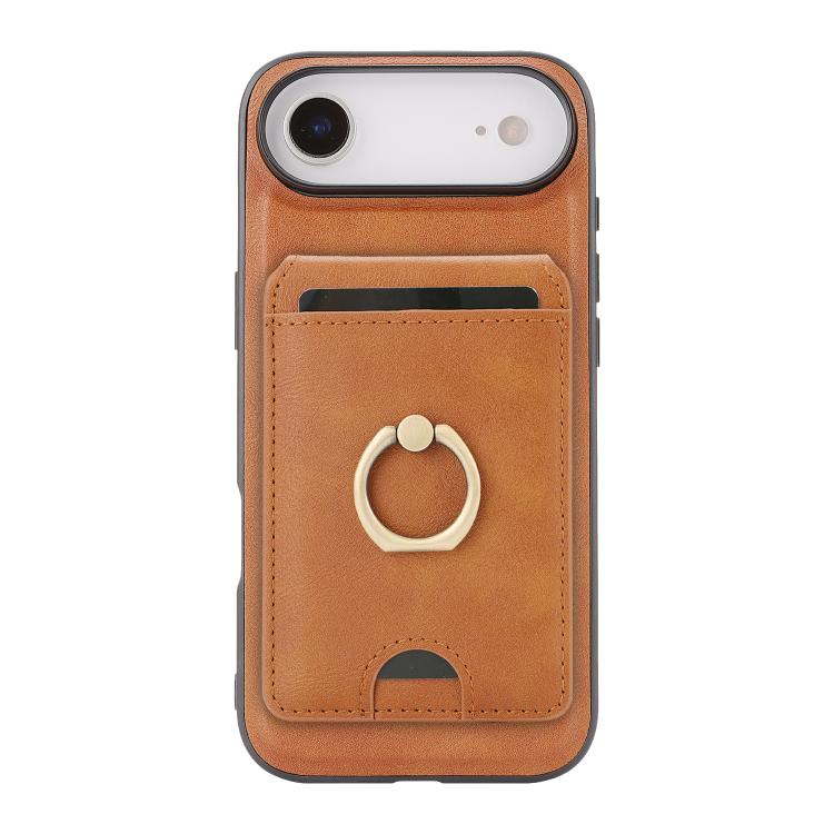 For iPhone 17 Air Kalebol Strong MagSafe Ring Magnetic Card Bag Holder Leather Phone Case(Brown) - iPhone 17 Air Cases by Kalebol | Online Shopping UK | buy2fix