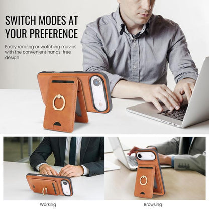 For iPhone 17 Air Kalebol Strong MagSafe Ring Magnetic Card Bag Holder Leather Phone Case(Brown) - iPhone 17 Air Cases by Kalebol | Online Shopping UK | buy2fix