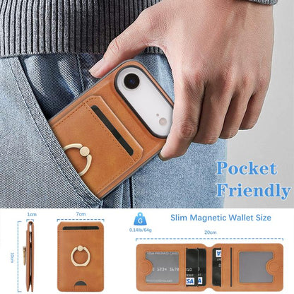 For iPhone 17 Air Kalebol Strong MagSafe Ring Magnetic Card Bag Holder Leather Phone Case(Brown) - iPhone 17 Air Cases by Kalebol | Online Shopping UK | buy2fix