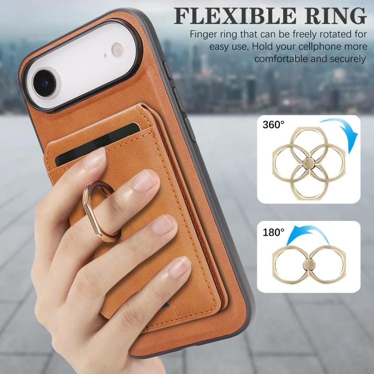 For iPhone 17 Air Kalebol Strong MagSafe Ring Magnetic Card Bag Holder Leather Phone Case(Brown) - iPhone 17 Air Cases by Kalebol | Online Shopping UK | buy2fix