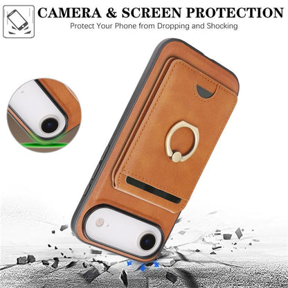 For iPhone 17 Air Kalebol Strong MagSafe Ring Magnetic Card Bag Holder Leather Phone Case(Brown) - iPhone 17 Air Cases by Kalebol | Online Shopping UK | buy2fix