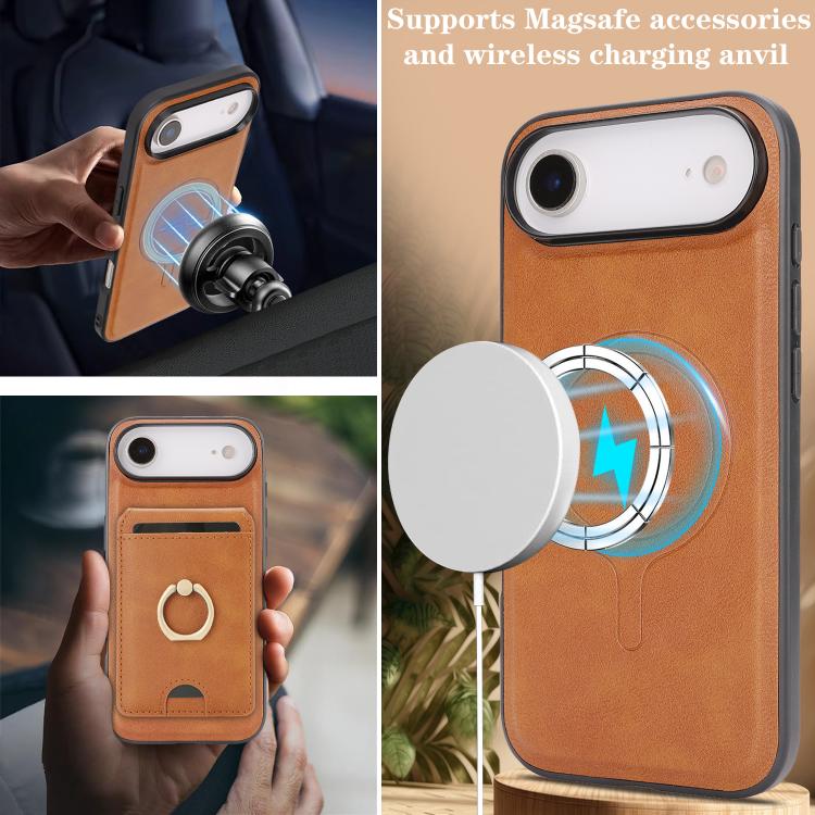 For iPhone 17 Air Kalebol Strong MagSafe Ring Magnetic Card Bag Holder Leather Phone Case(Brown) - iPhone 17 Air Cases by Kalebol | Online Shopping UK | buy2fix