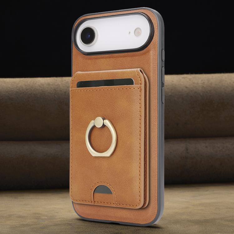 For iPhone 17 Air Kalebol Strong MagSafe Ring Magnetic Card Bag Holder Leather Phone Case(Brown) - iPhone 17 Air Cases by Kalebol | Online Shopping UK | buy2fix