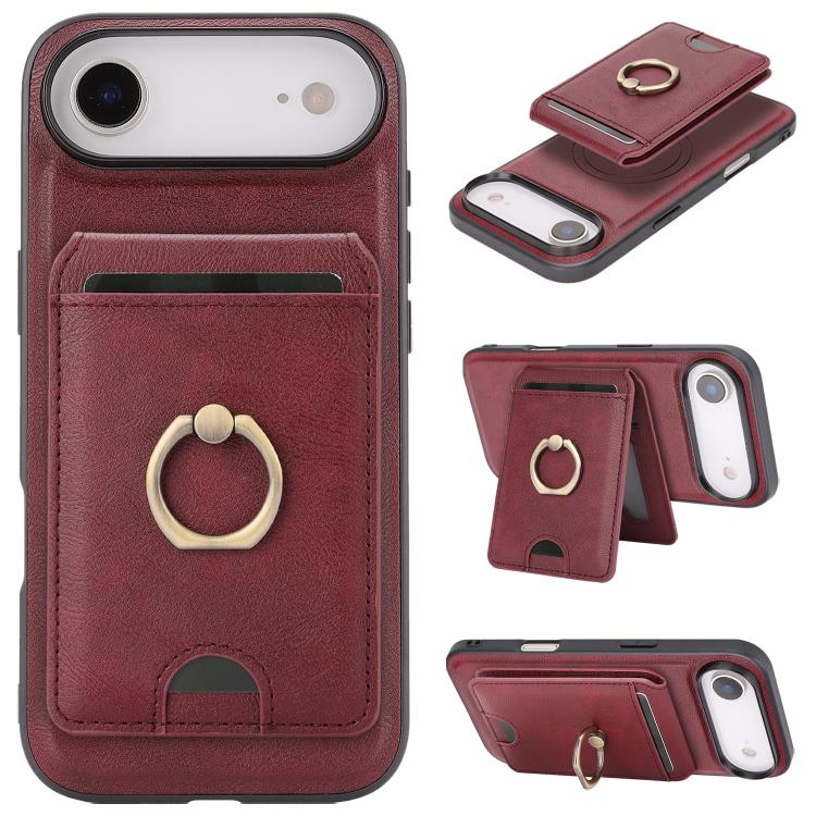 For iPhone 17 Air Kalebol Strong MagSafe Ring Magnetic Card Bag Holder Leather Phone Case(Red) - iPhone 17 Air Cases by Kalebol | Online Shopping UK | buy2fix