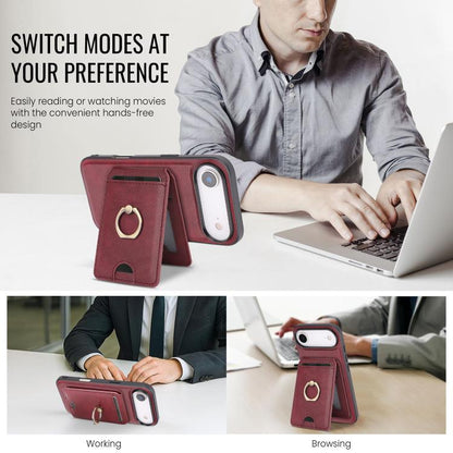 For iPhone 17 Air Kalebol Strong MagSafe Ring Magnetic Card Bag Holder Leather Phone Case(Red) - iPhone 17 Air Cases by Kalebol | Online Shopping UK | buy2fix