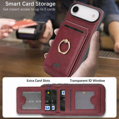 For iPhone 17 Air Kalebol Strong MagSafe Ring Magnetic Card Bag Holder Leather Phone Case(Red) - iPhone 17 Air Cases by Kalebol | Online Shopping UK | buy2fix