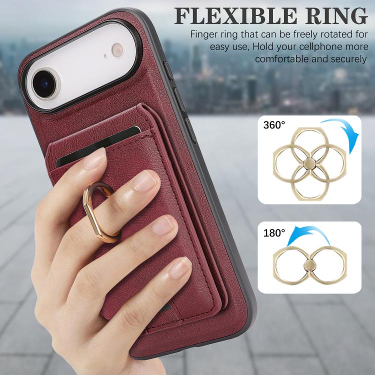 For iPhone 17 Air Kalebol Strong MagSafe Ring Magnetic Card Bag Holder Leather Phone Case(Red) - iPhone 17 Air Cases by Kalebol | Online Shopping UK | buy2fix