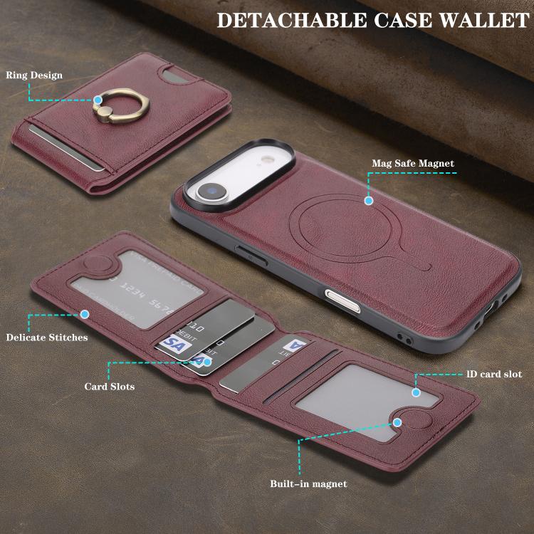 For iPhone 17 Air Kalebol Strong MagSafe Ring Magnetic Card Bag Holder Leather Phone Case(Red) - iPhone 17 Air Cases by Kalebol | Online Shopping UK | buy2fix