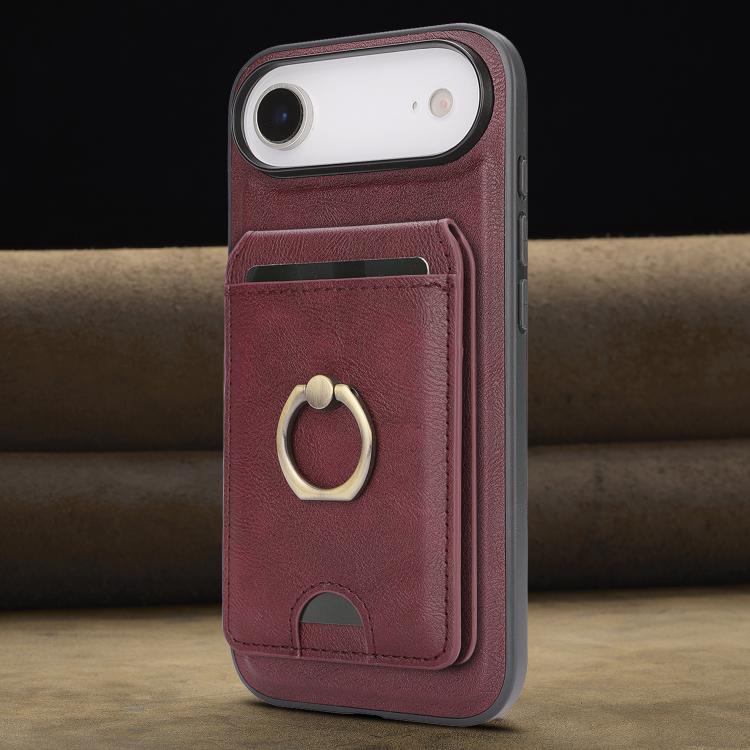 For iPhone 17 Air Kalebol Strong MagSafe Ring Magnetic Card Bag Holder Leather Phone Case(Red) - iPhone 17 Air Cases by Kalebol | Online Shopping UK | buy2fix