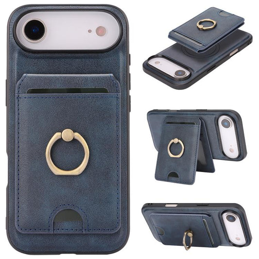For iPhone 17 Air Kalebol Strong MagSafe Ring Magnetic Card Bag Holder Leather Phone Case(Blue) - iPhone 17 Air Cases by Kalebol | Online Shopping UK | buy2fix