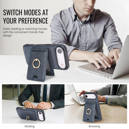 For iPhone 17 Air Kalebol Strong MagSafe Ring Magnetic Card Bag Holder Leather Phone Case(Blue) - iPhone 17 Air Cases by Kalebol | Online Shopping UK | buy2fix