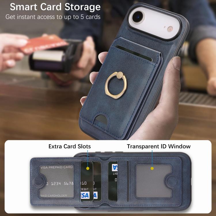 For iPhone 17 Air Kalebol Strong MagSafe Ring Magnetic Card Bag Holder Leather Phone Case(Blue) - iPhone 17 Air Cases by Kalebol | Online Shopping UK | buy2fix