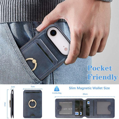 For iPhone 17 Air Kalebol Strong MagSafe Ring Magnetic Card Bag Holder Leather Phone Case(Blue) - iPhone 17 Air Cases by Kalebol | Online Shopping UK | buy2fix