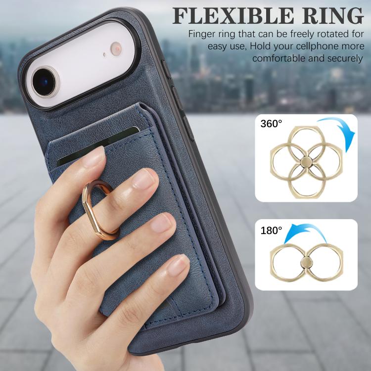 For iPhone 17 Air Kalebol Strong MagSafe Ring Magnetic Card Bag Holder Leather Phone Case(Blue) - iPhone 17 Air Cases by Kalebol | Online Shopping UK | buy2fix