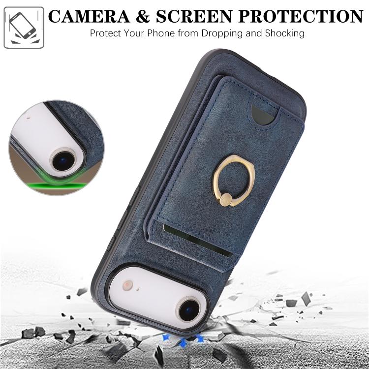 For iPhone 17 Air Kalebol Strong MagSafe Ring Magnetic Card Bag Holder Leather Phone Case(Blue) - iPhone 17 Air Cases by Kalebol | Online Shopping UK | buy2fix