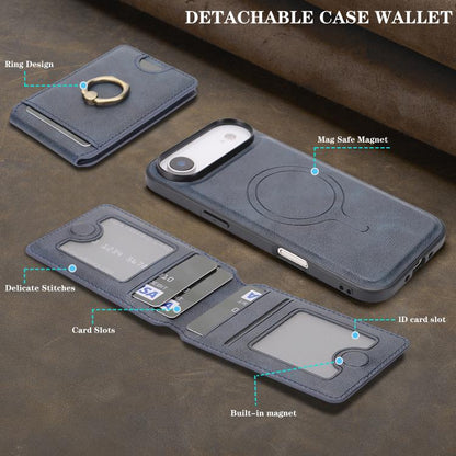 For iPhone 17 Air Kalebol Strong MagSafe Ring Magnetic Card Bag Holder Leather Phone Case(Blue) - iPhone 17 Air Cases by Kalebol | Online Shopping UK | buy2fix