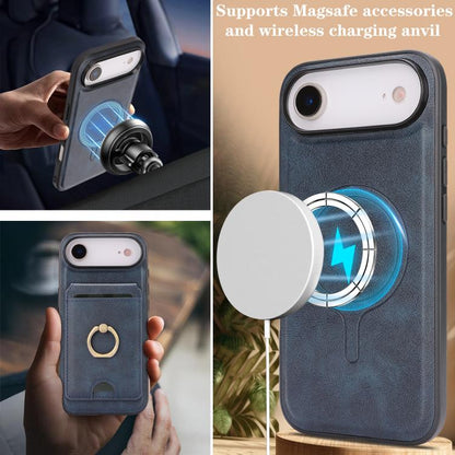 For iPhone 17 Air Kalebol Strong MagSafe Ring Magnetic Card Bag Holder Leather Phone Case(Blue) - iPhone 17 Air Cases by Kalebol | Online Shopping UK | buy2fix